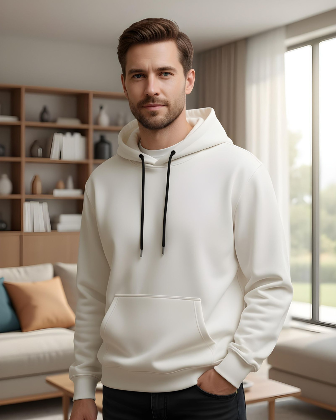 Men Full Sleeve Solid Hooded Sweatshirt
