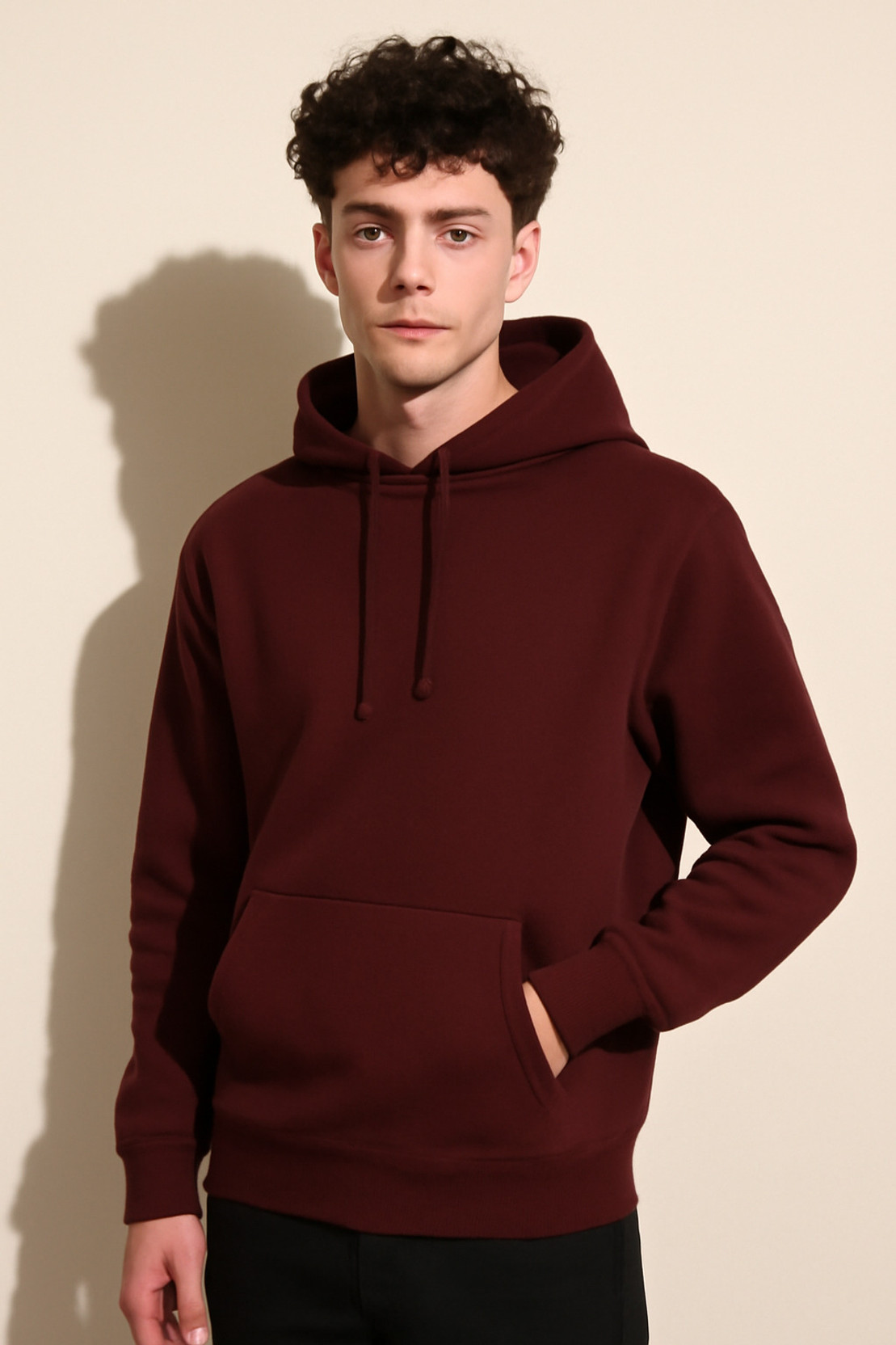 Men Full Sleeve Solid Hooded Sweatshirt