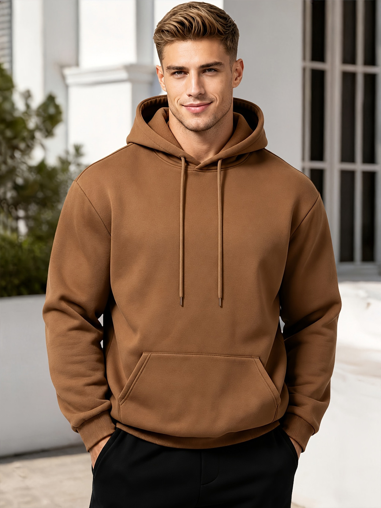 Men Full Sleeve Solid Hooded Sweatshirt