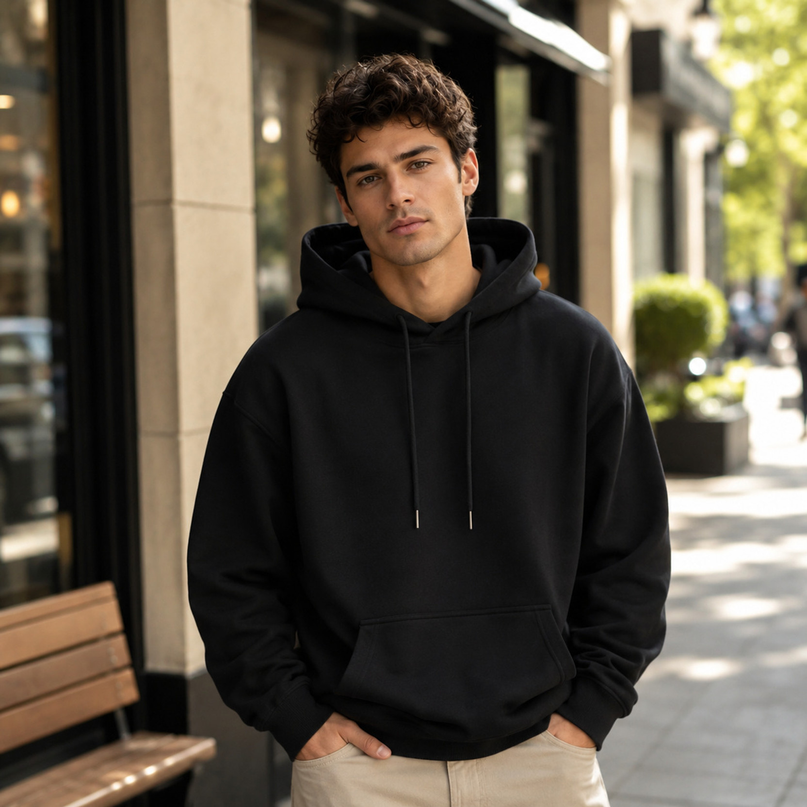 Men Full Sleeve Solid Hooded Sweatshirt