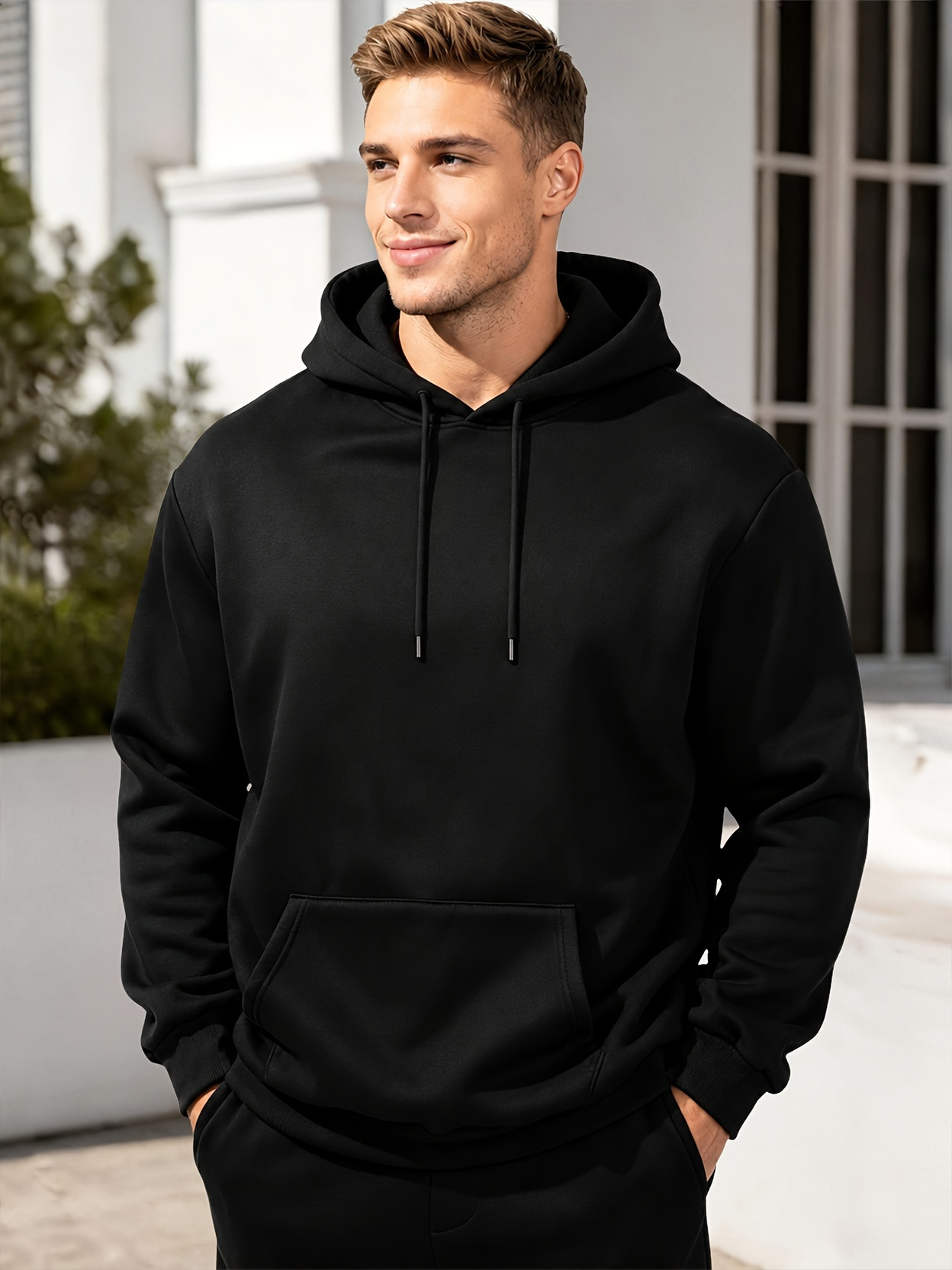 Men Full Sleeve Solid Hooded Sweatshirt
