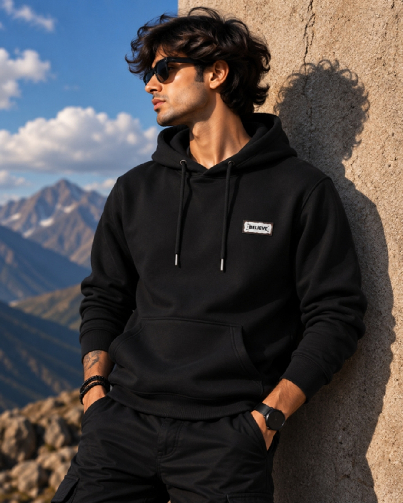 Men Full Sleeve Solid Hooded Sweatshirt