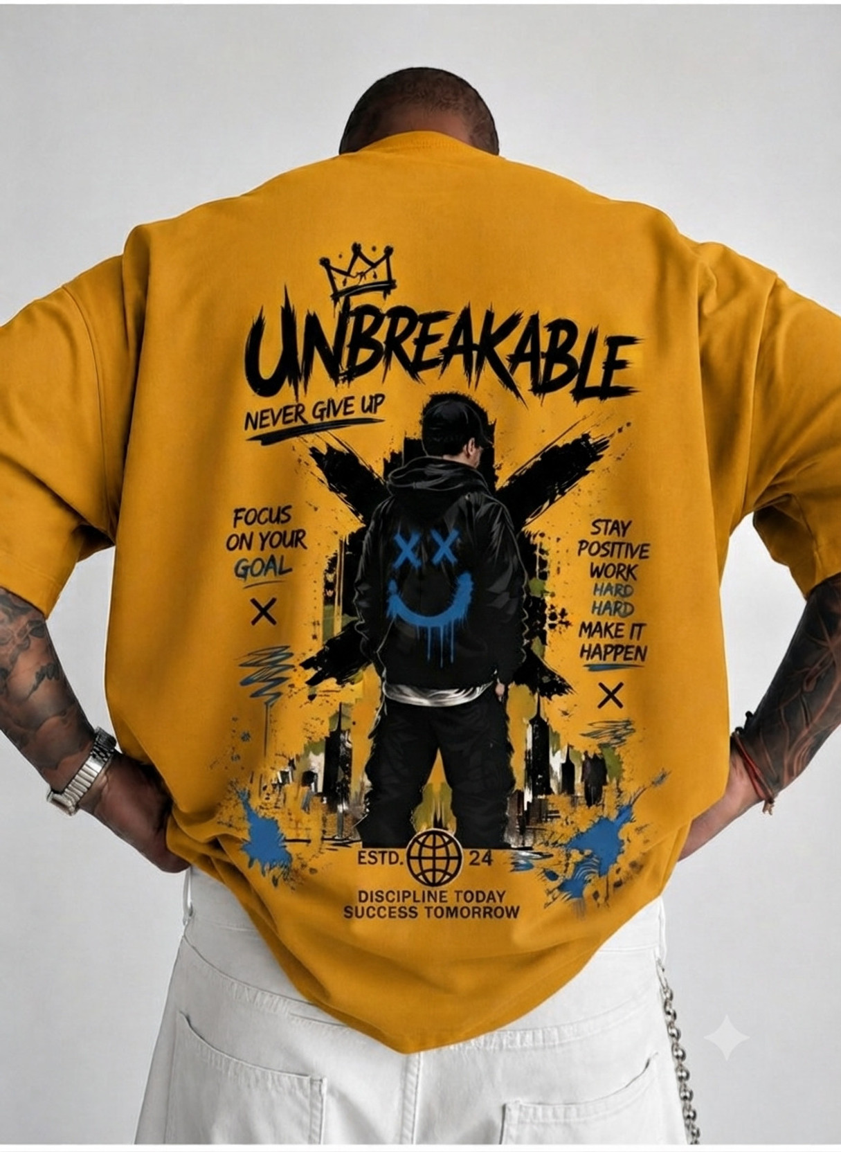 Men Graphic Print Round Neck Cotton Blend Yellow T-Shirt