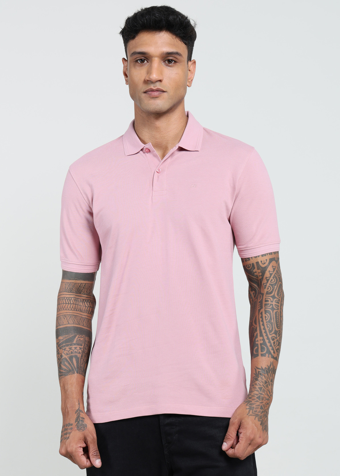 Men Solid Polo Neck Pure Cotton Pink T-Shirt