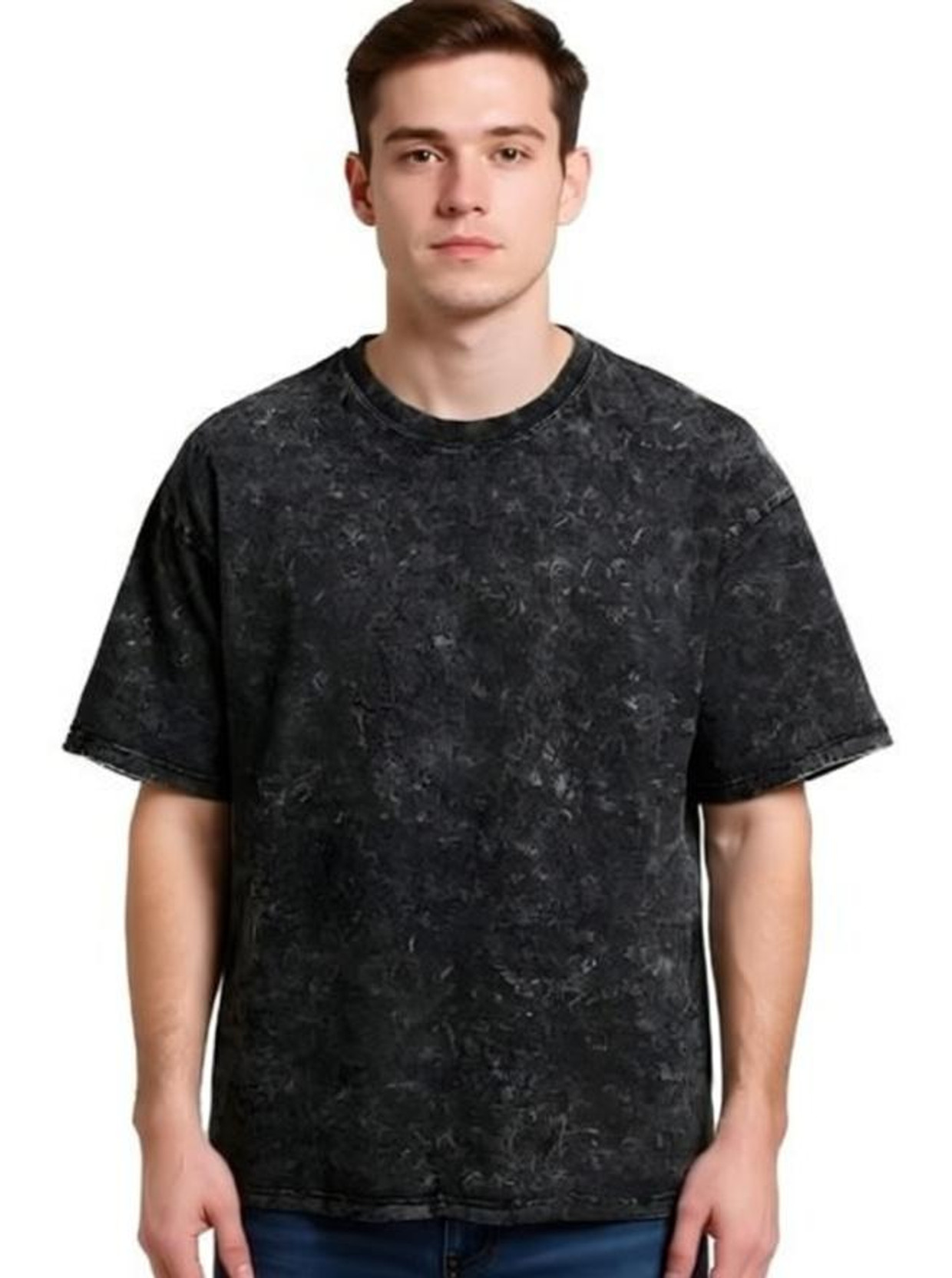 Men Washed Crew Neck Pure Cotton Black T-Shirt