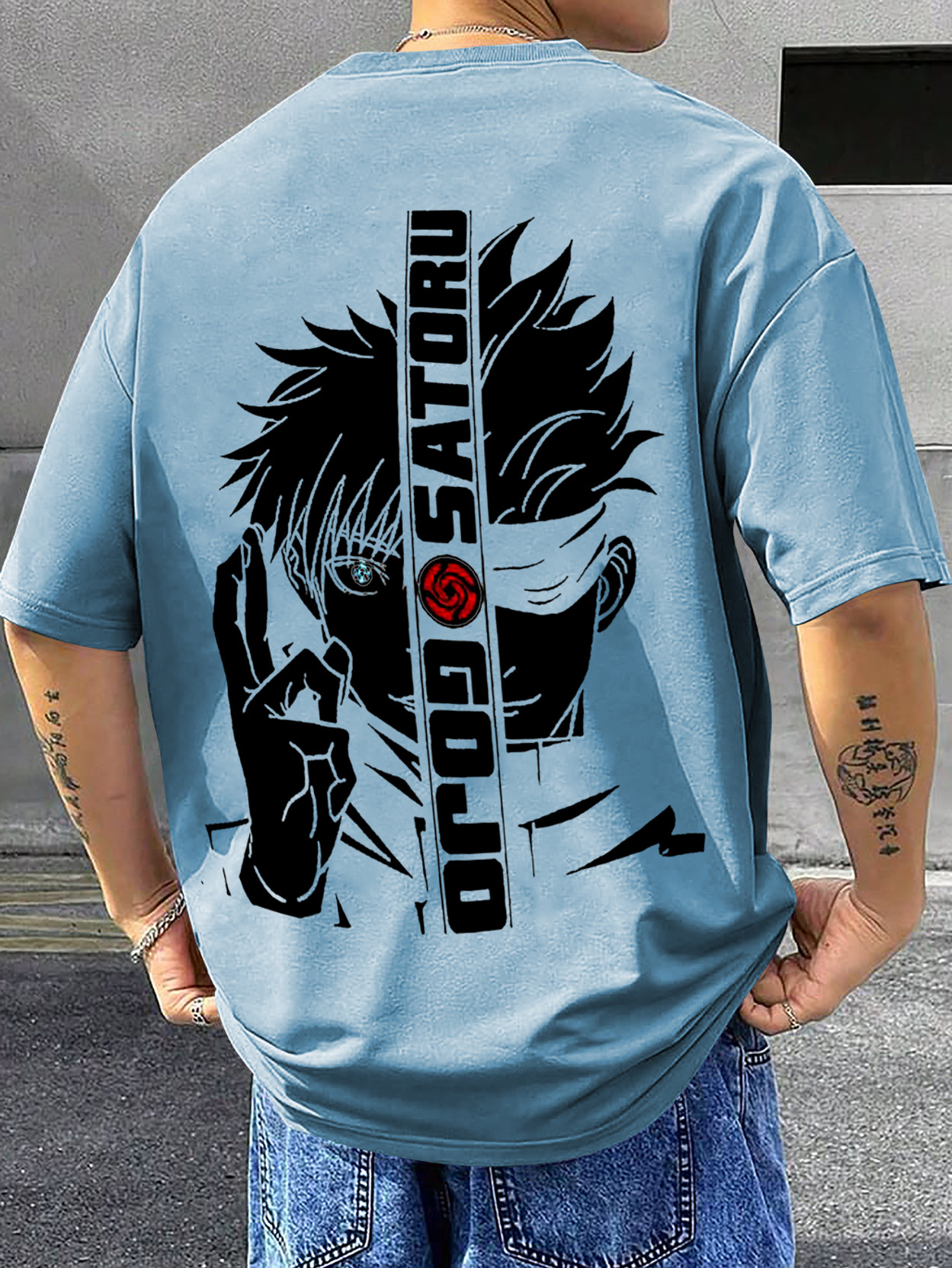 Men Printed Round Neck Cotton Blend Light Blue T-Shirt