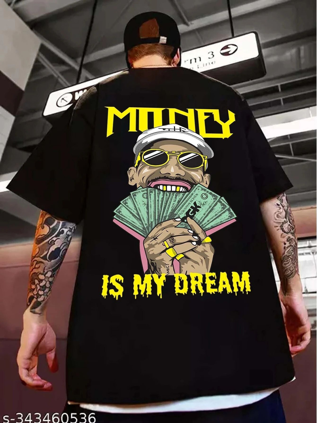 Men Printed Round Neck Pure Cotton Black T-Shirt