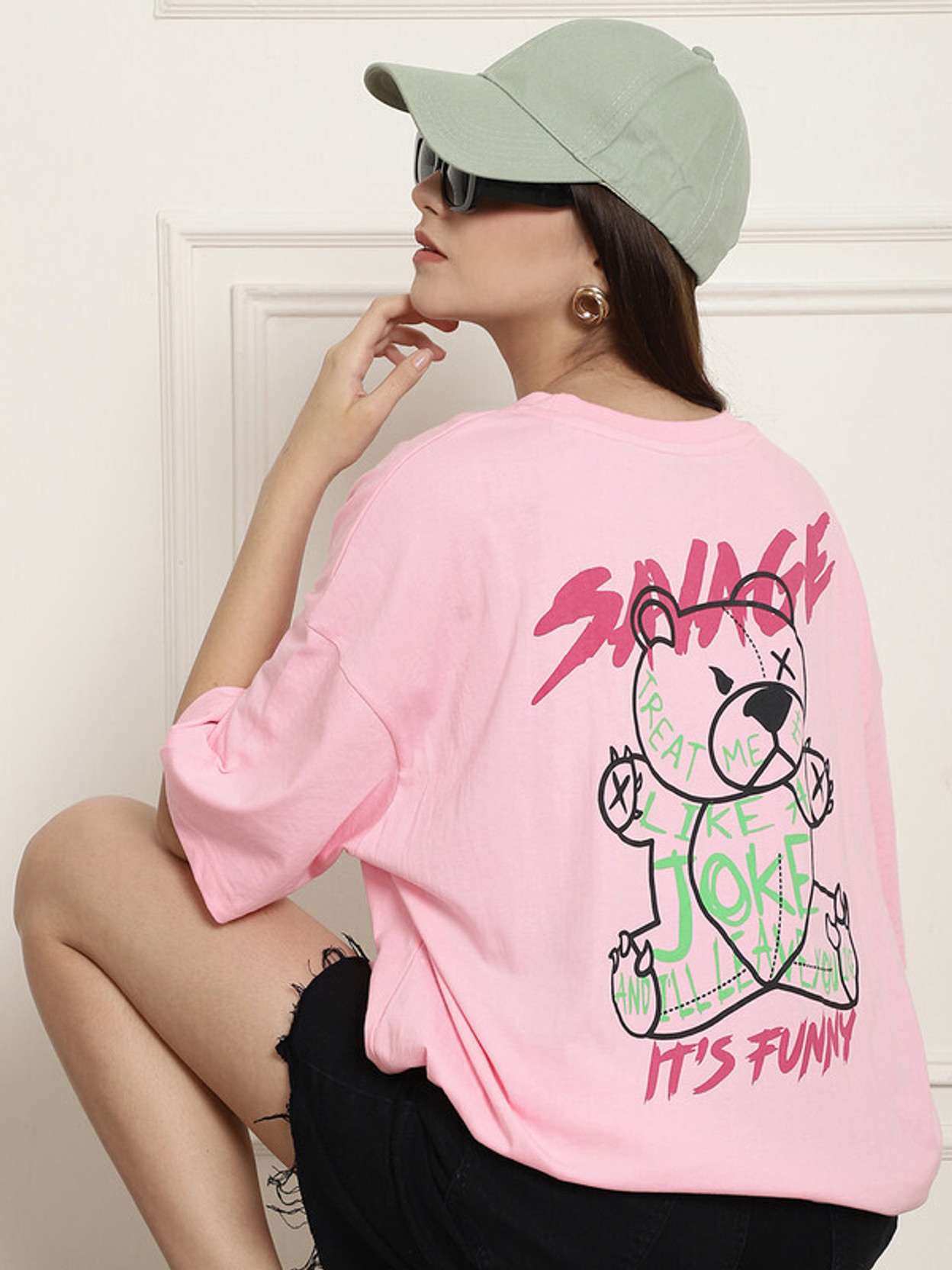 Printed Women Round Neck Cotton Blend Pink T-Shirt
