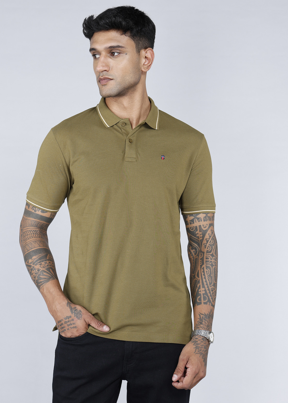 Men Solid Polo Neck Pure Cotton Green T-Shirt