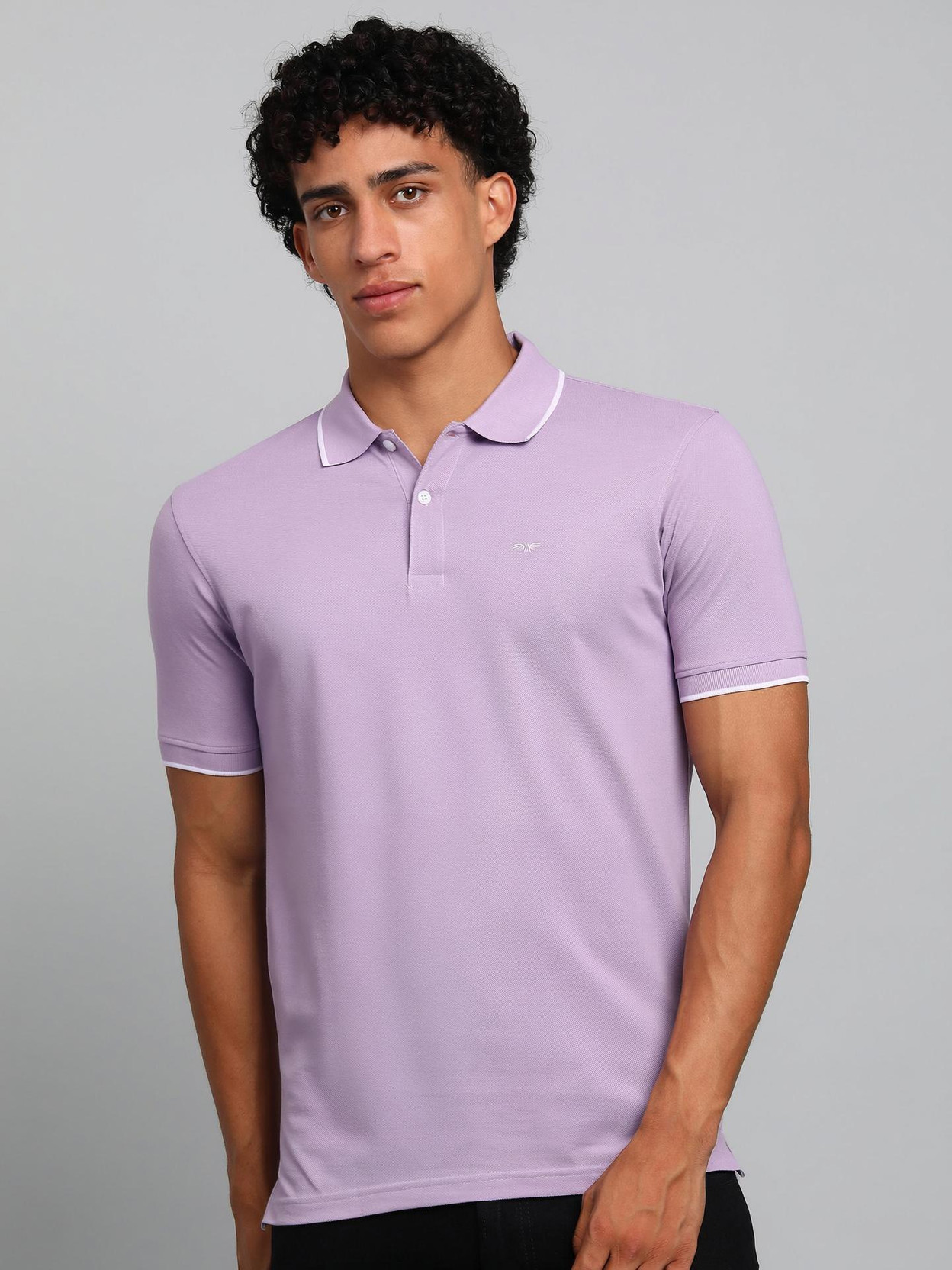Men Solid Polo Neck Cotton Blend Purple T-Shirt