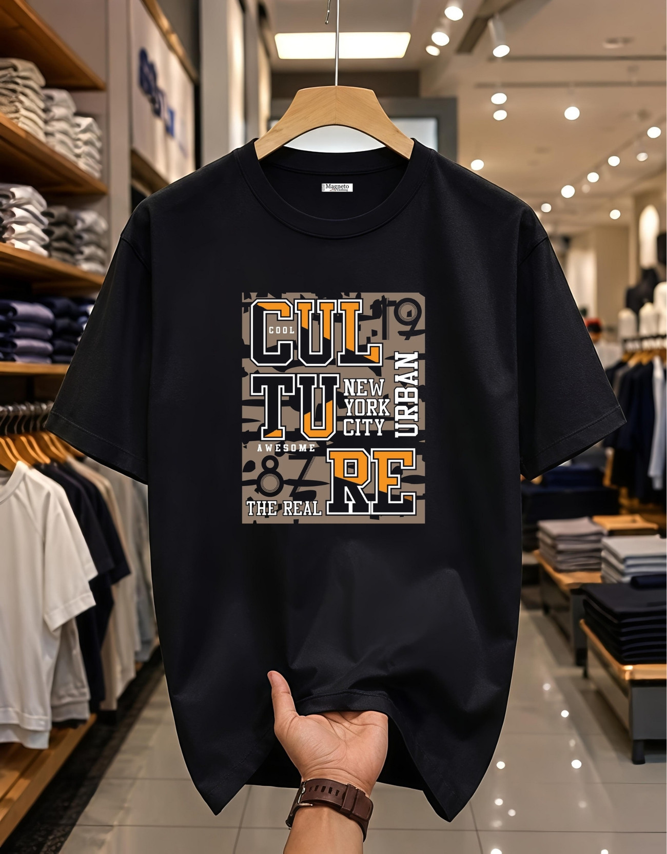 Men Graphic Print Round Neck Pure Cotton Black T-Shirt