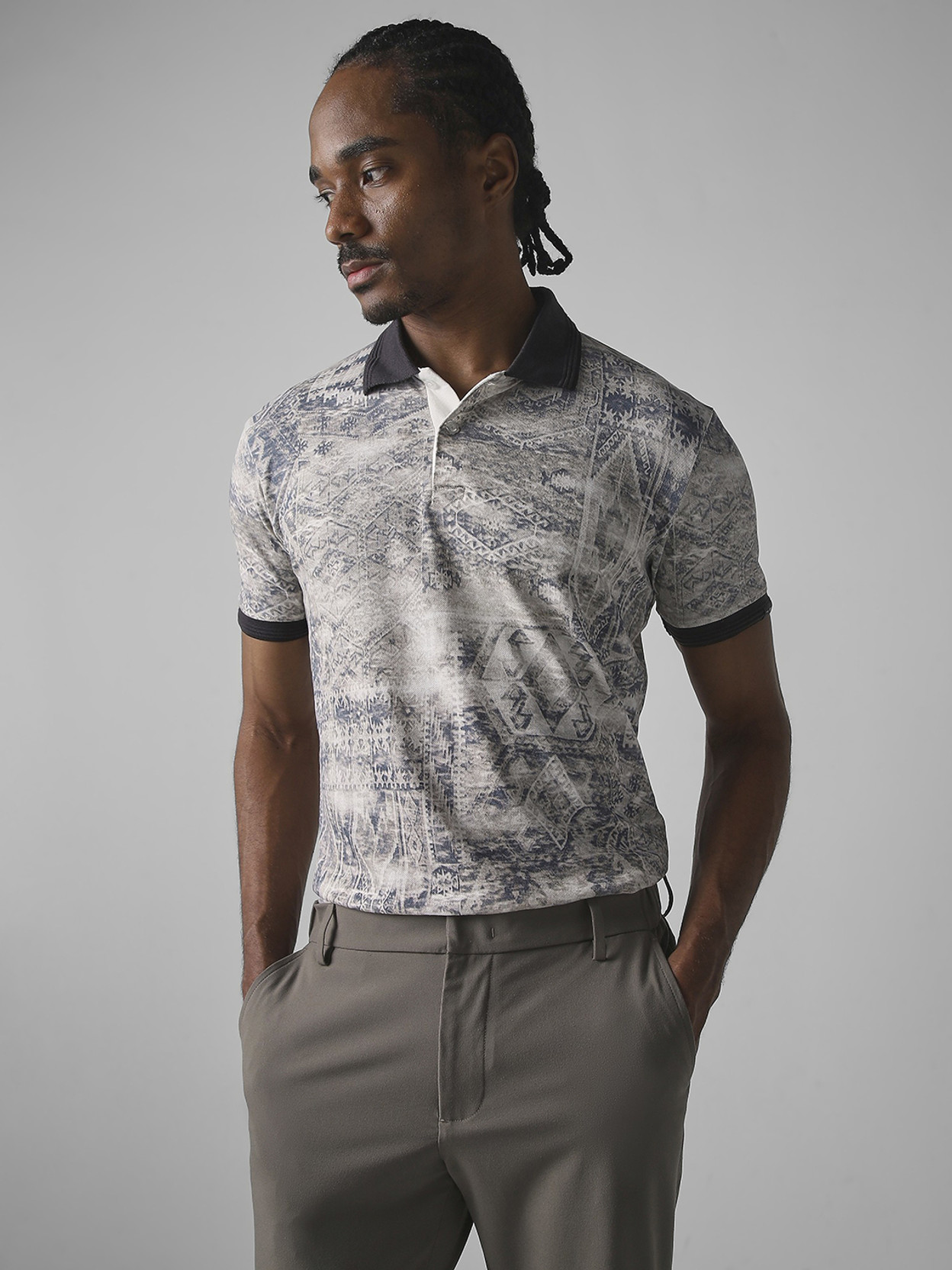 Men Printed Polo Neck Pure Cotton Beige T-Shirt