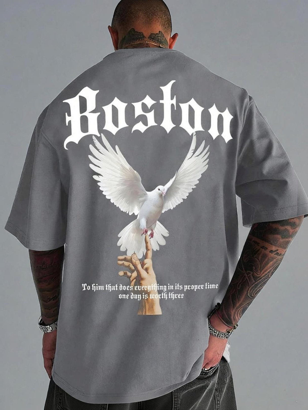 Men Printed Round Neck Cotton Blend Grey T-Shirt