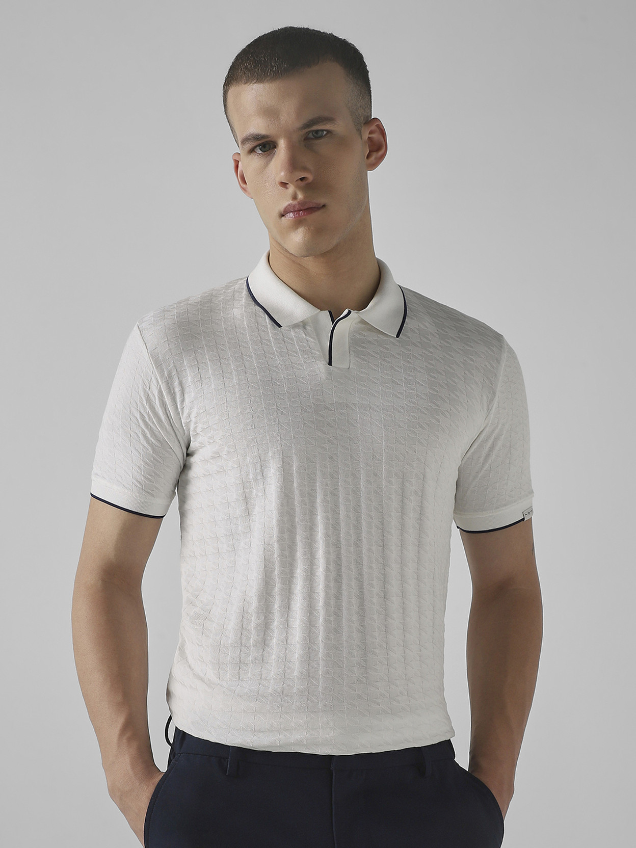 Men Solid Polo Neck Cotton Blend White T-Shirt