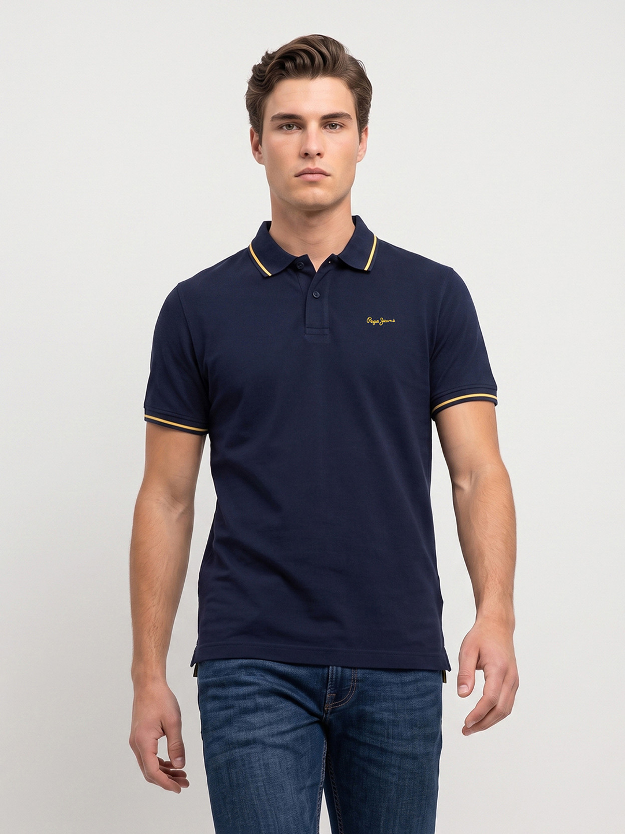 Men Striped Polo Neck Polycotton Blue T-Shirt