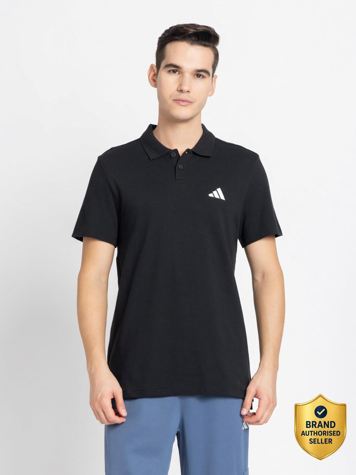 Men Solid Polo Neck Cotton Blend Black T-Shirt