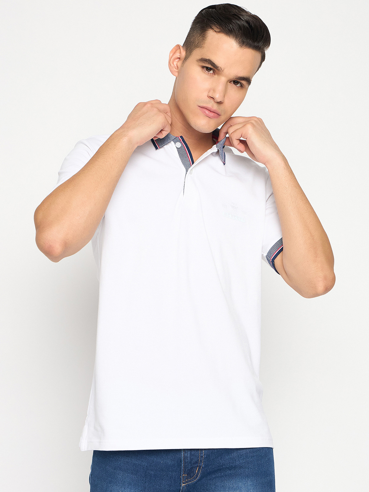 Men Solid Polo Neck Cotton Blend White T-Shirt