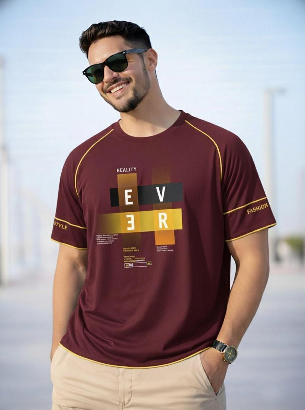 Men Printed Round Neck Cotton Blend Maroon T-Shirt