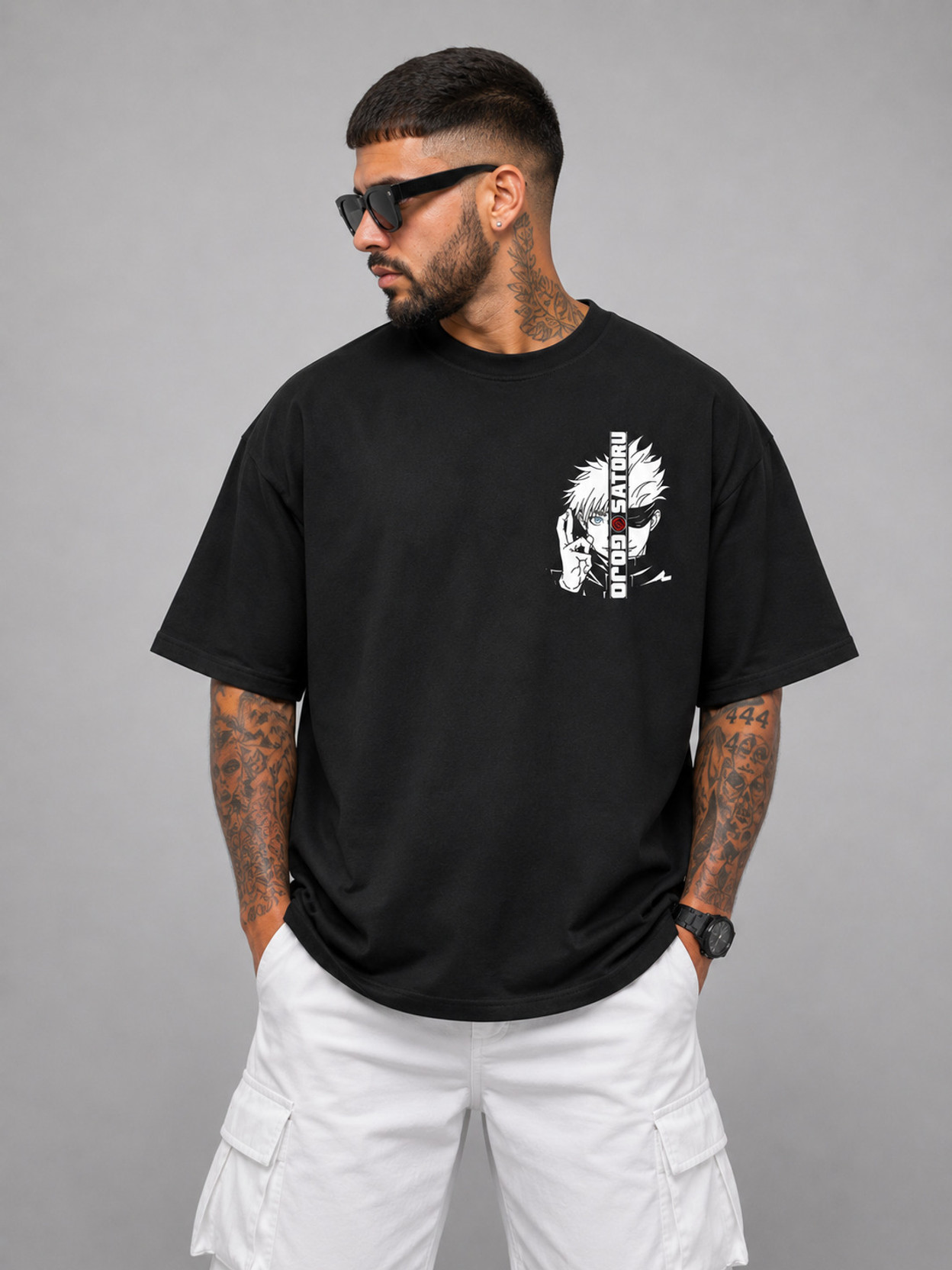 Men Printed Round Neck Cotton Blend Black T-Shirt
