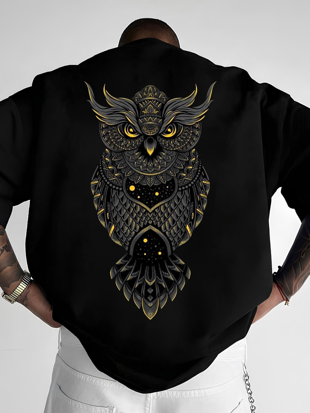 Men Printed Round Neck Cotton Blend Black T-Shirt