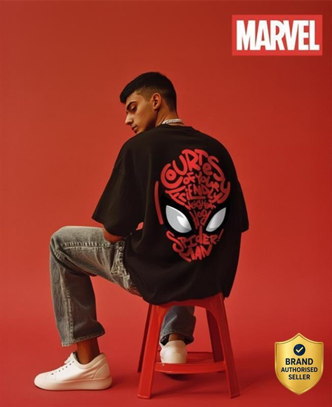 SPIDER MAN Men Printed, Typography Round Neck Pure Cotton Black T-Shirt