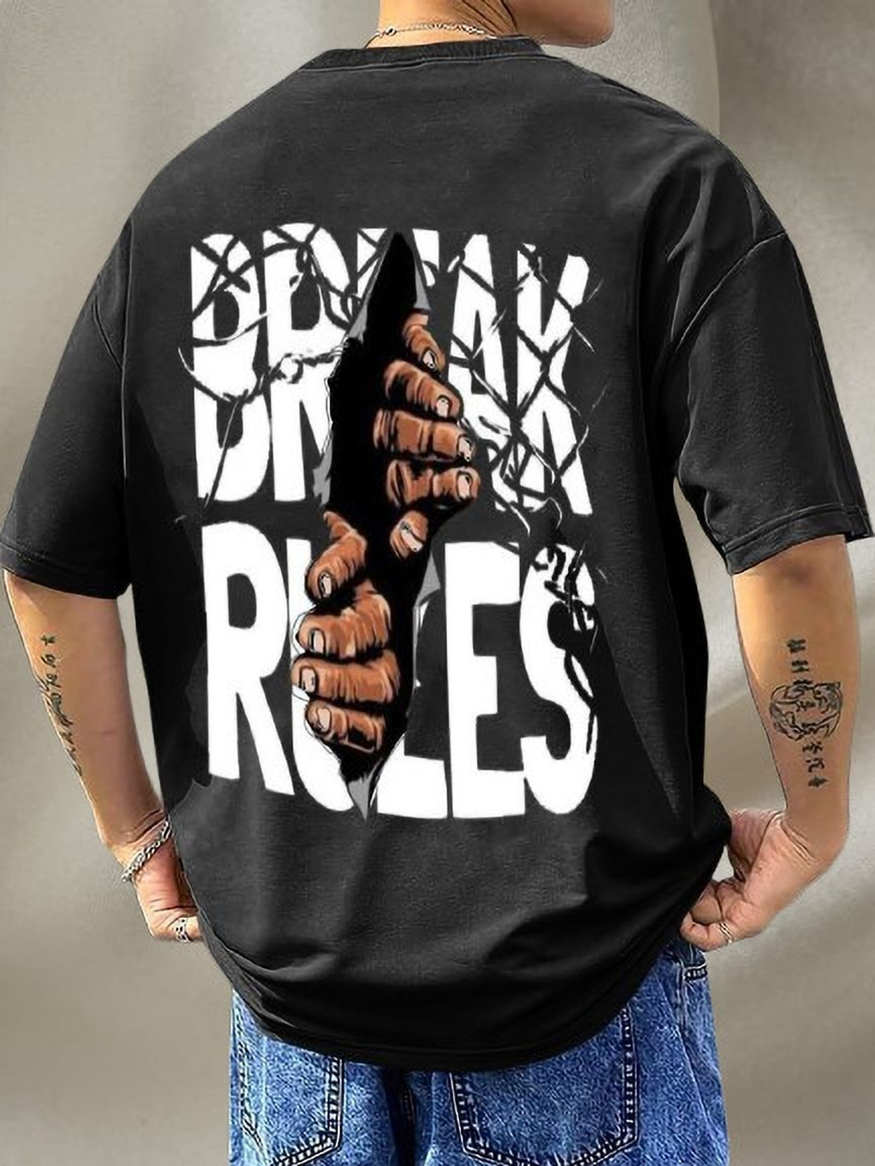 Men Printed Round Neck Cotton Blend Black T-Shirt