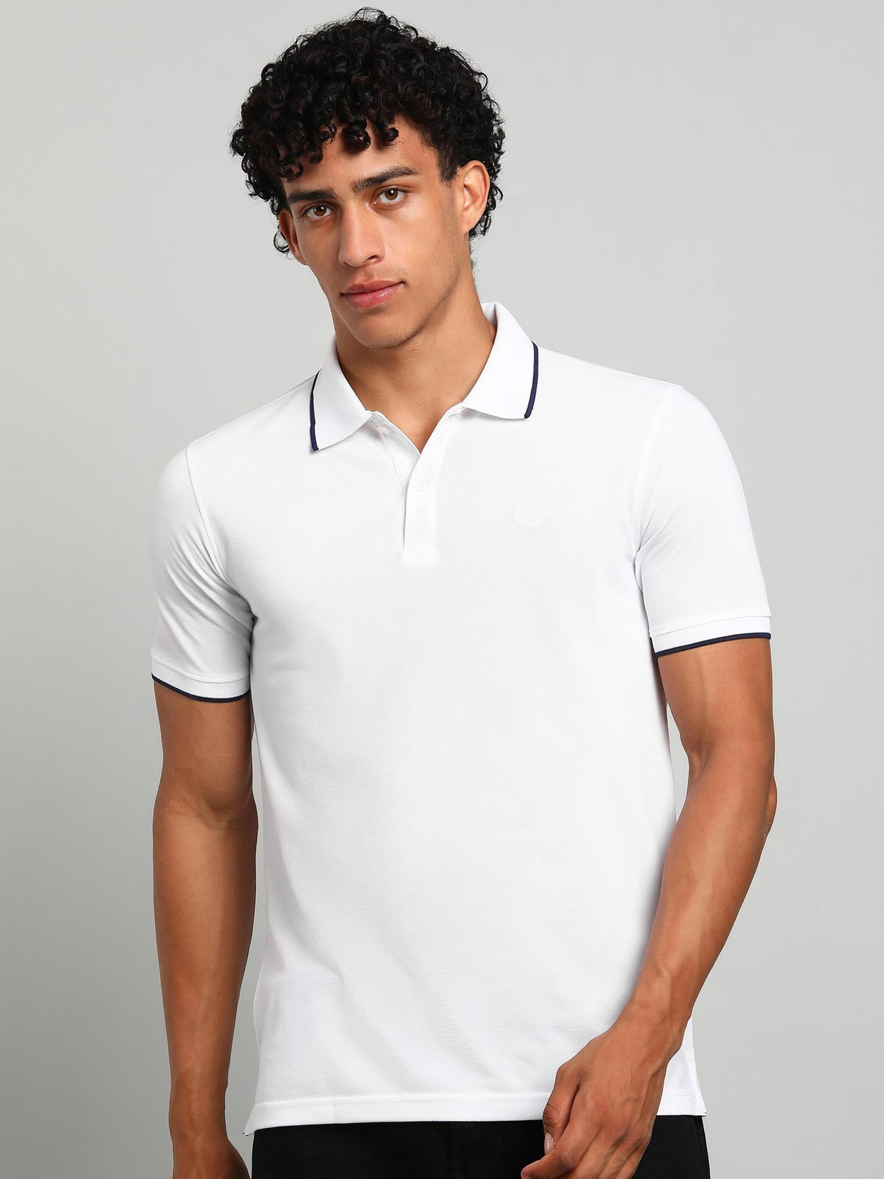 Men Solid Polo Neck Cotton Blend White T-Shirt