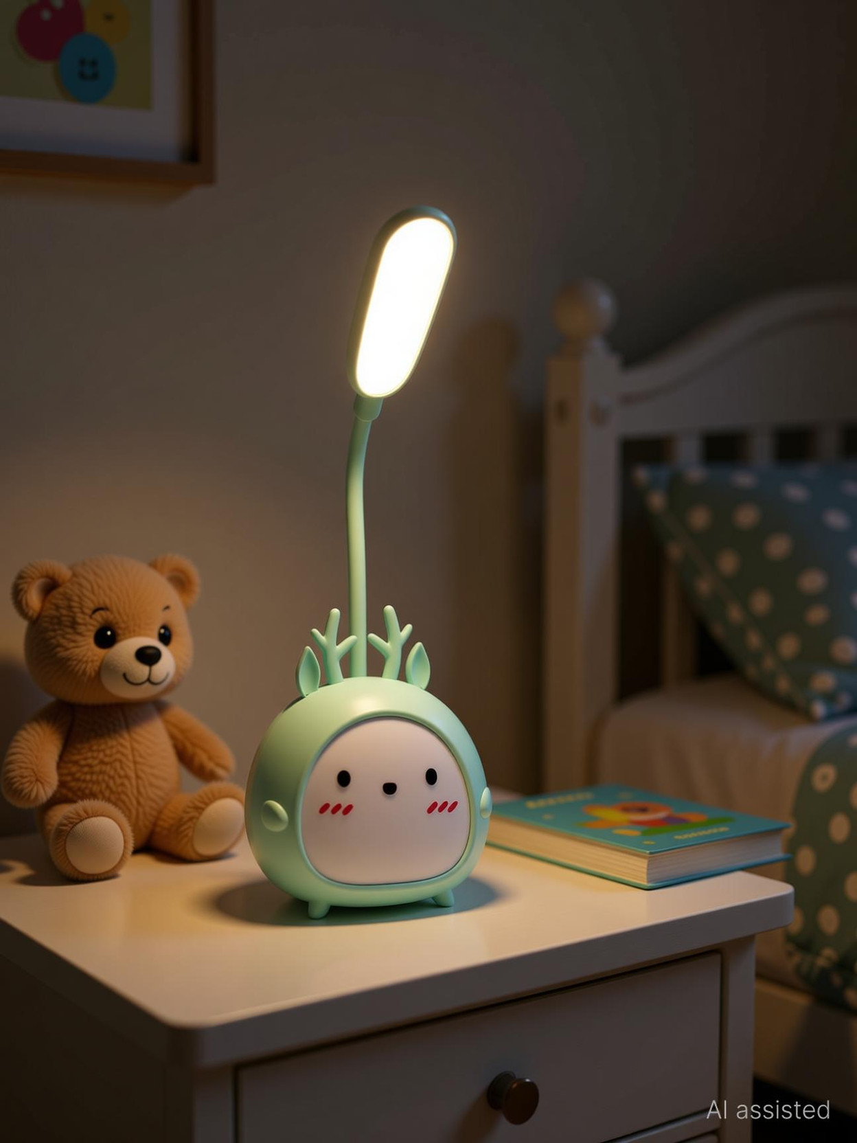 Spiaty Cartoon Cute Deer Pen and Mobile Holder with USB Rechargeable Desk Lamp Study Lamp