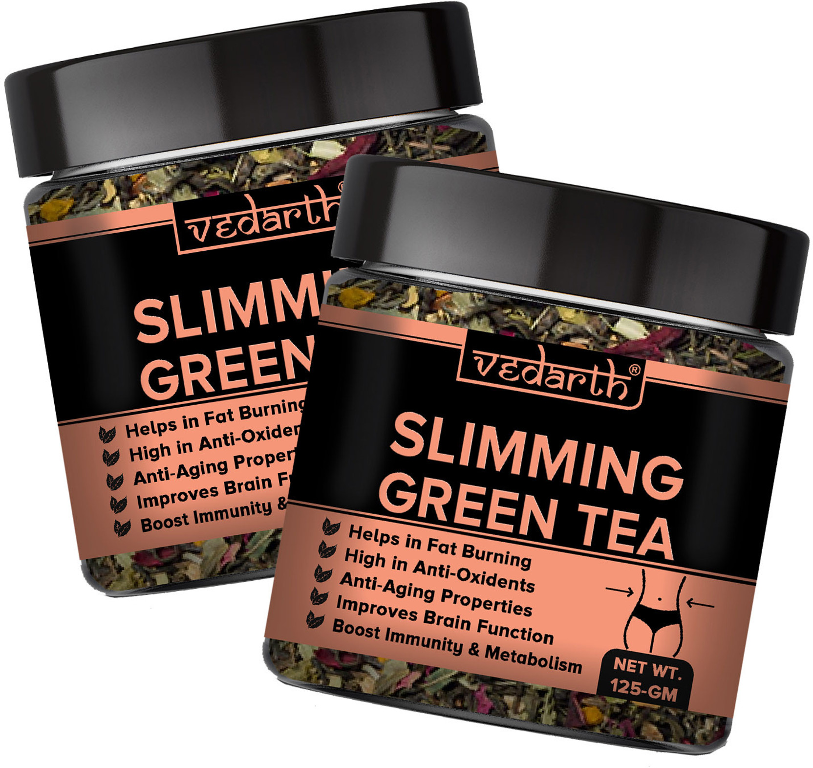 Vedarth Slimming Fat Loss Green tea (Dried Leafs) Pack of 2 Green Tea Plastic Bottle