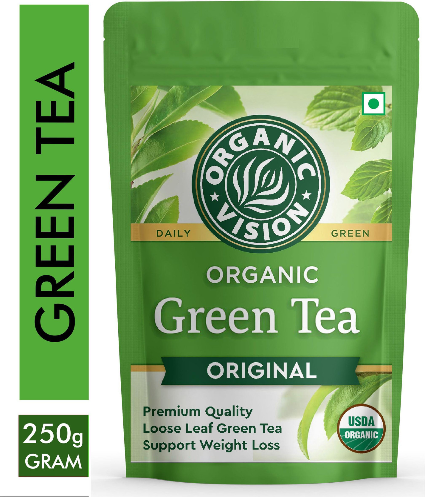 Organic Vision Whole leaf Classic Green Tea, Loose Leaves Natural Antioxidants Green Tea Pouch