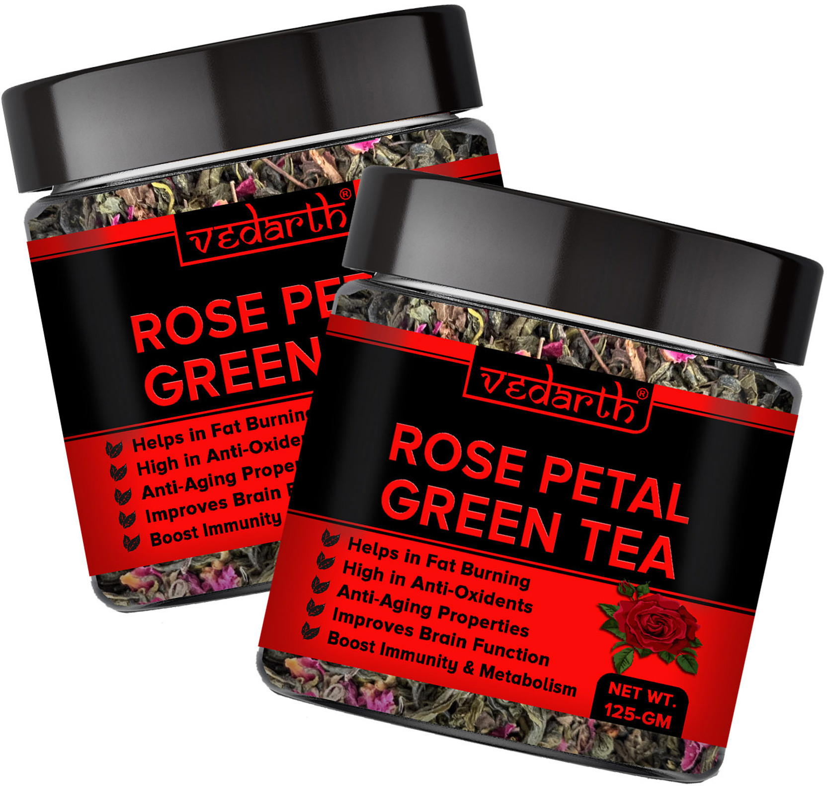 Vedarth Green Tea Leaf with Rose Petal (Dried Leafs) Pack of 2 Green Tea Plastic Bottle