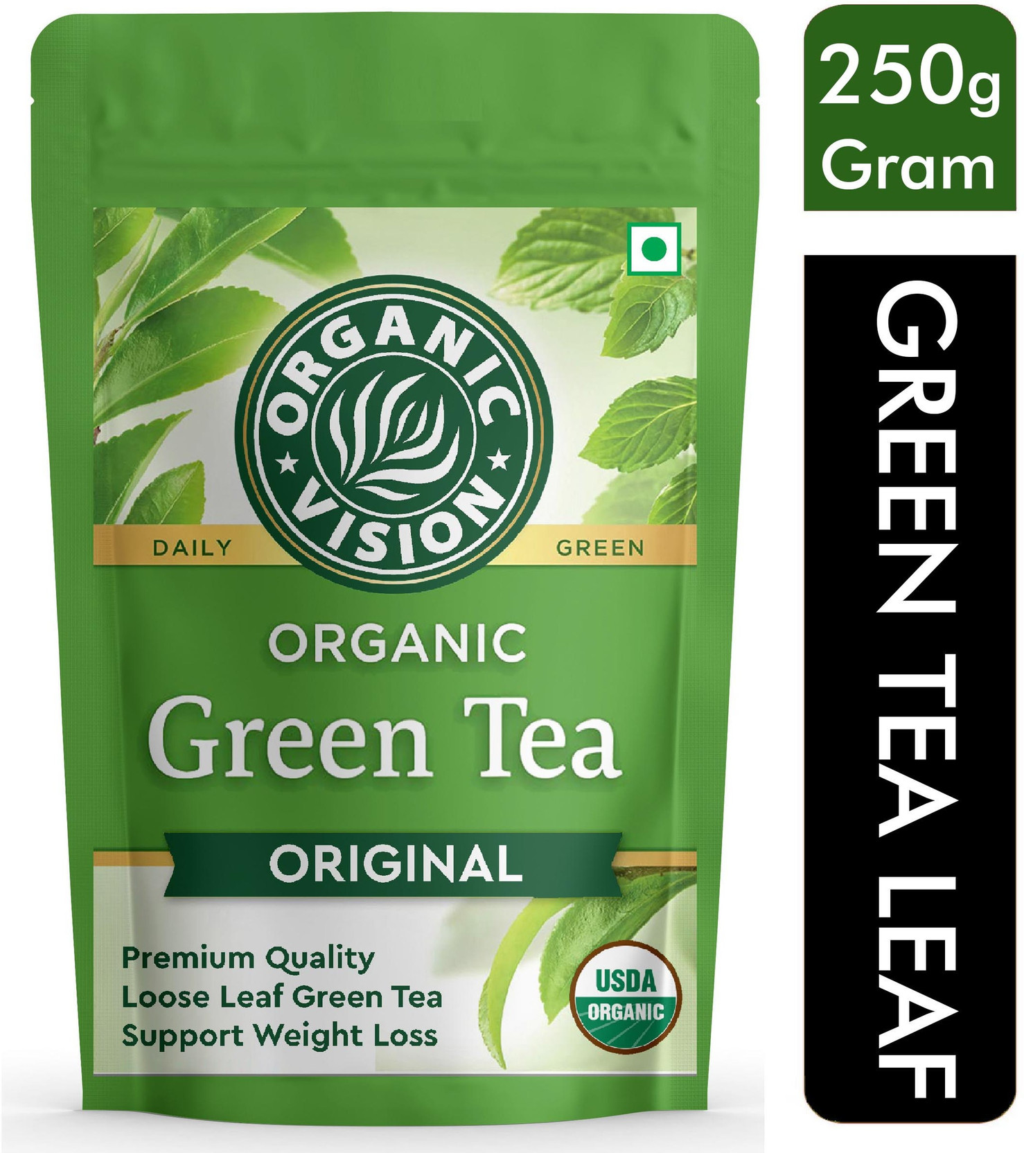 Organic Vision Green Tea Leaves from Himalayas (Whole dried leaf) Unflavoured Green Tea Pouch
