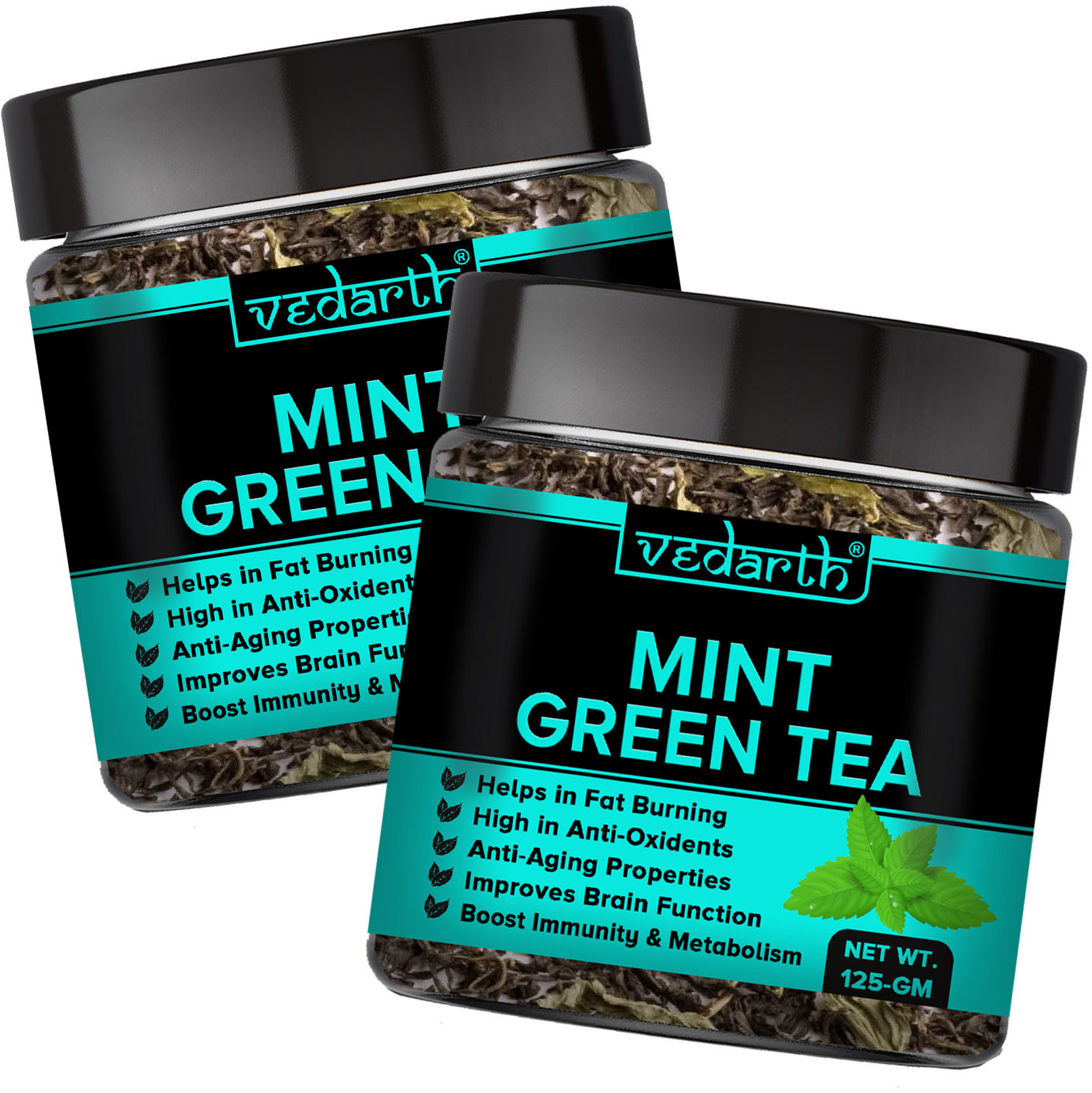Vedarth Green Tea Leaf with Mint (Dried Leafs) Pack of 2 Green Tea Plastic Bottle
