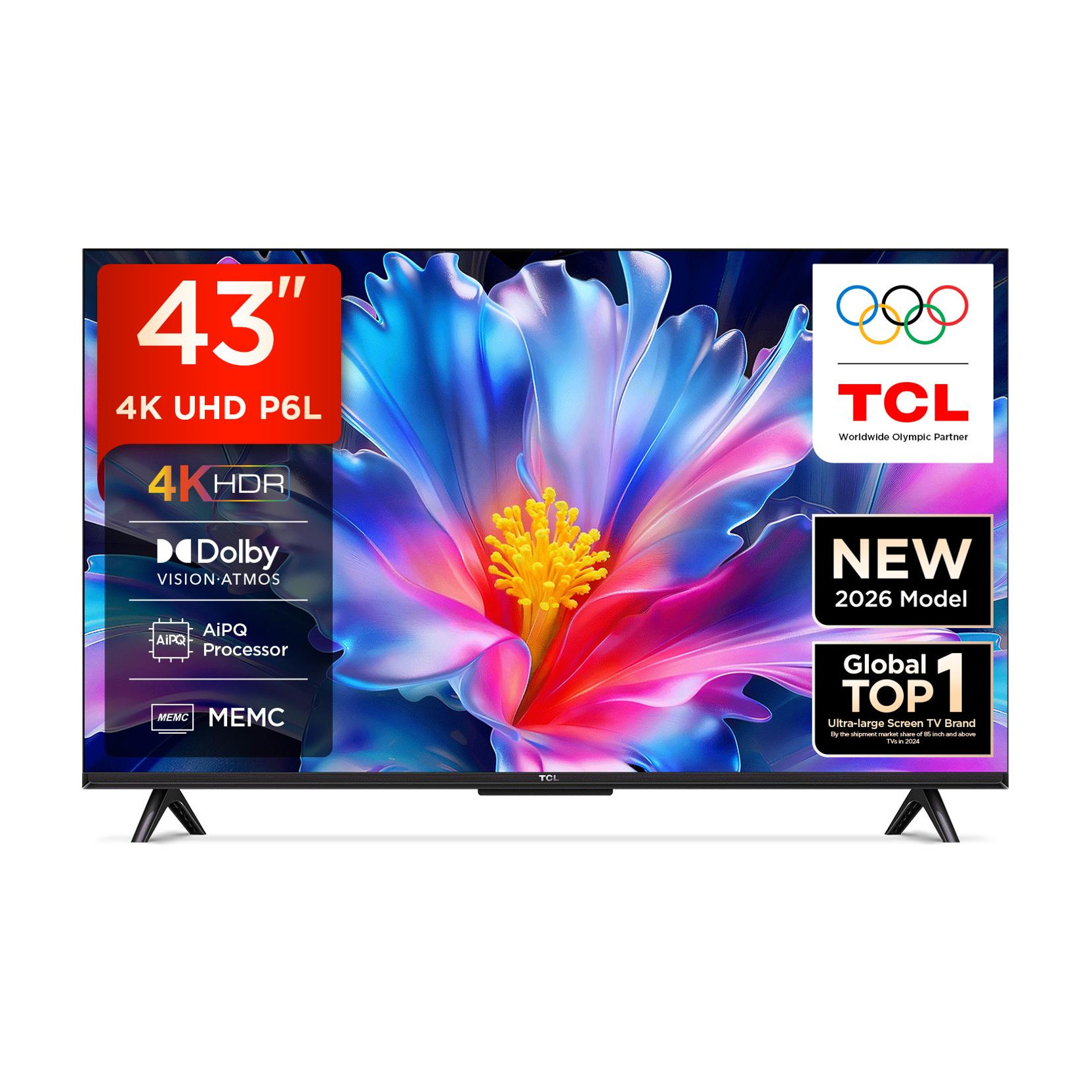 TCL P6L 108 cm (43 inch) Ultra HD (4K) LED Smart Google TV 2026 Edition with MEMC Dolby Vision-Atmos A...