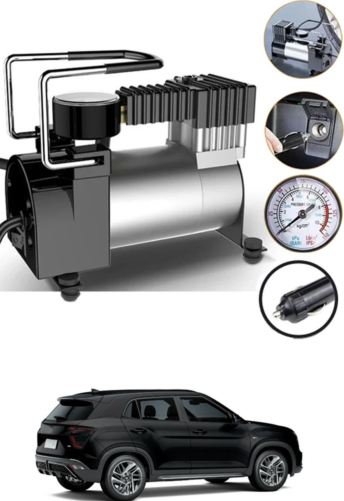 Viga mart Compact Tire Air Pump | Portable | N2A15 150 psi Tyre Air Pump for Car & Bike