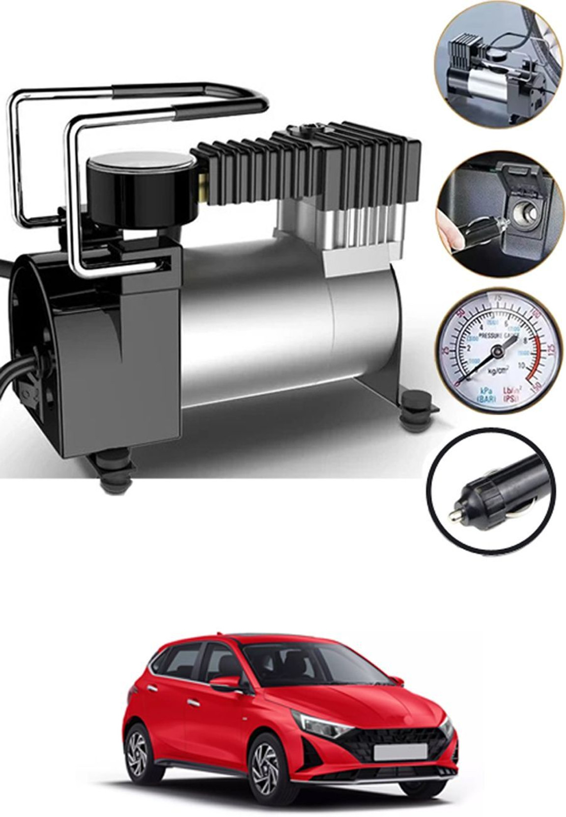 Viga mart Compact Tire Air Pump | Portable | N2A84 150 psi Tyre Air Pump for Car & Bike