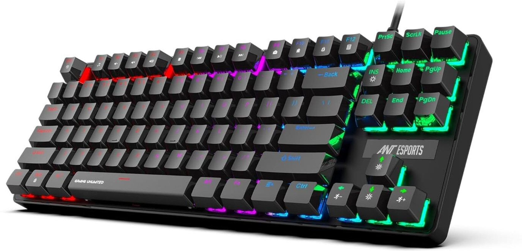 Antesports MK1000 TKL Mechanical Gaming Keyboard Multicolor LED Backlit Wired -Black with Outemu Blue Switch