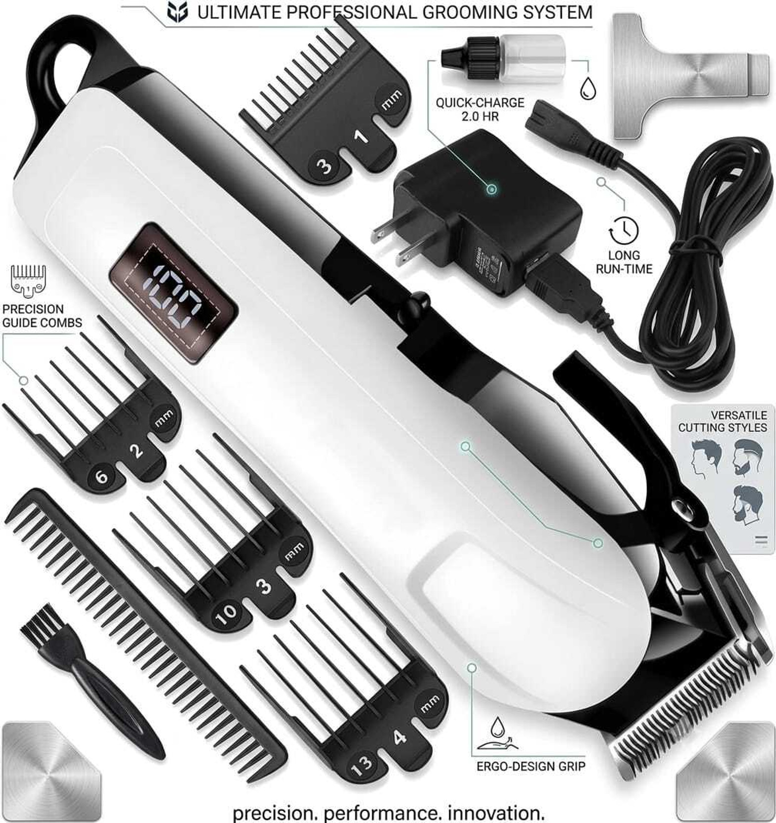 ValueShop 809A Professional Hair Cutting Shaving Classic Machine USB Adjustable Fully Waterproof Trimmer 240 min  Runtime 4 Length Settings