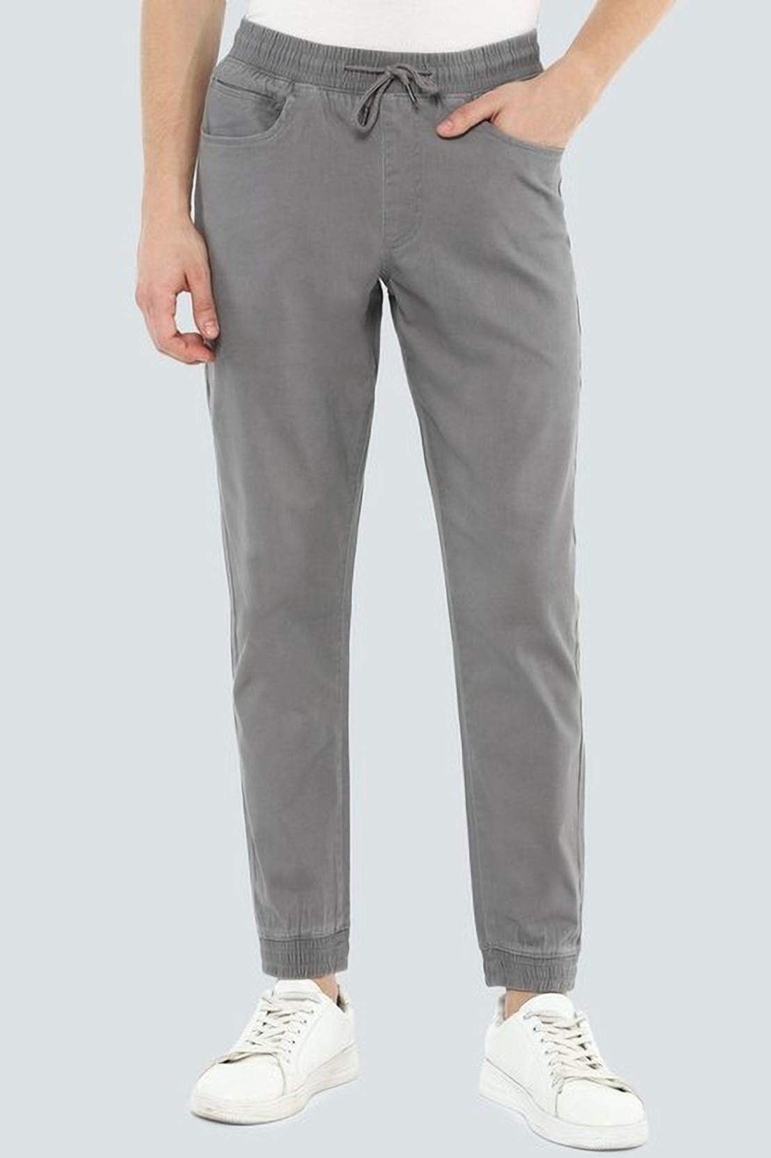 Men Regular Fit Grey Cotton Blend Trousers