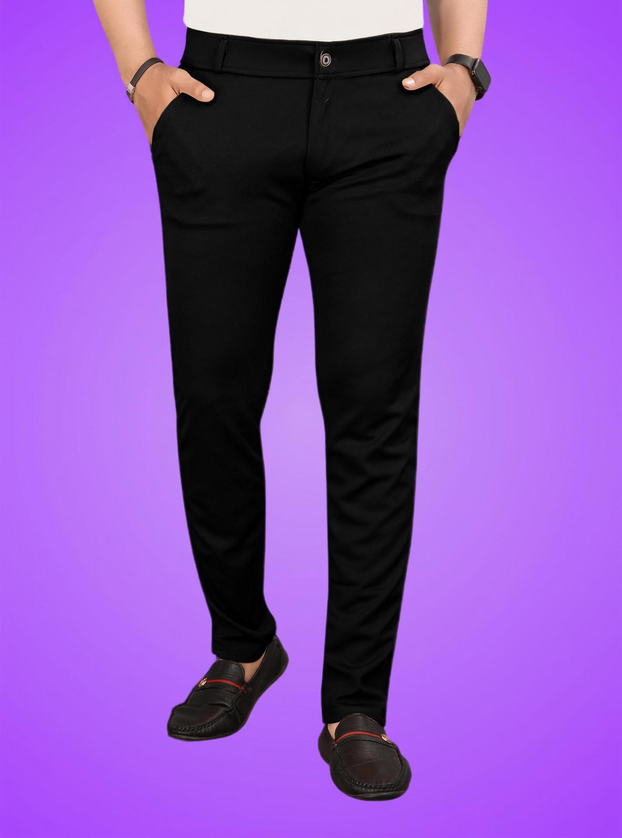 Men Regular Fit Black Lycra Blend Trousers