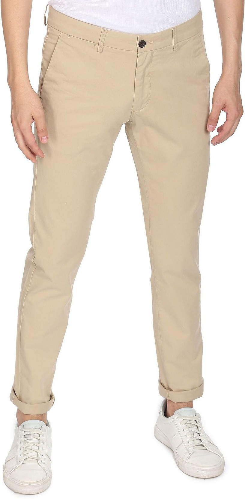 Men Slim Fit Brown Pure Cotton Trousers