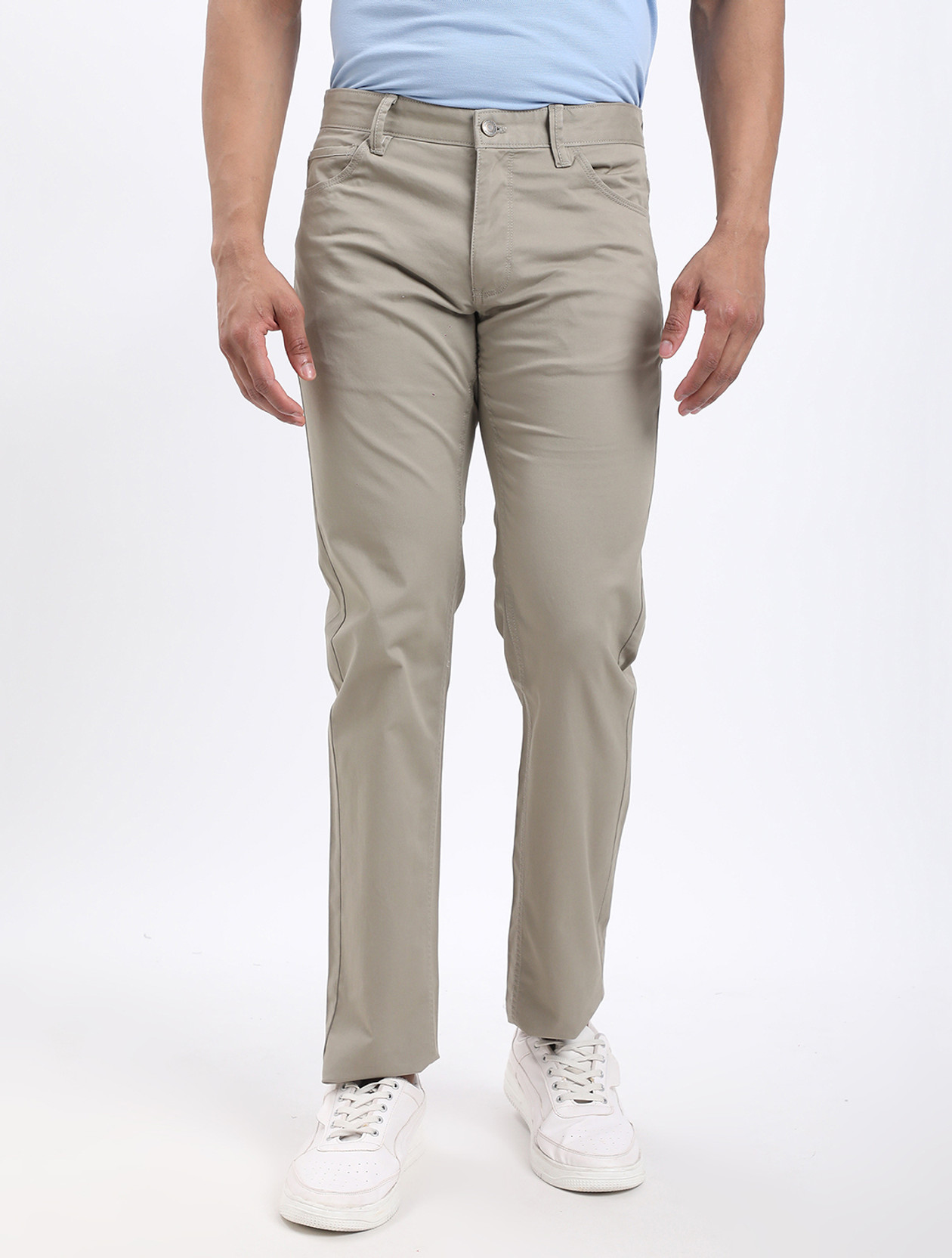 Men Slim Fit Light Green Cotton Blend Trousers