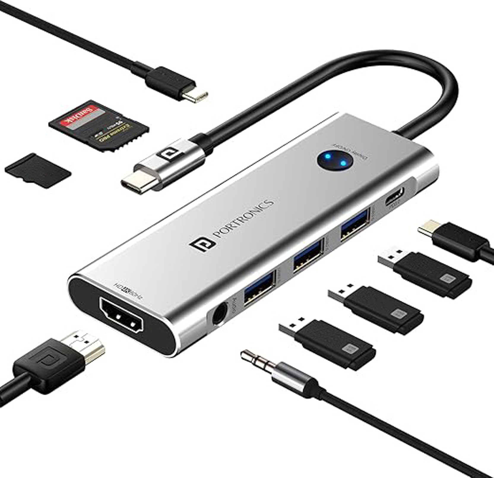 Portronics Mport One USB C Hub (9-in-1), HDMI, PD, USB 3.0/2.0, SD/microSD, HDMI Switch USB Hub