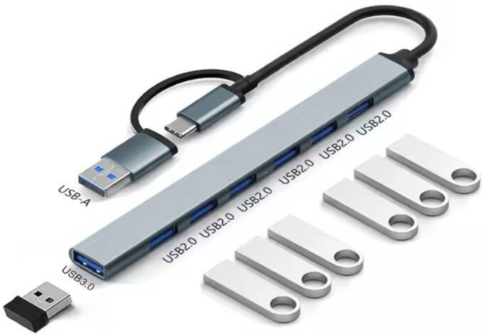 Aliens 1xUSB 3.0 & 6xUSB 2.0, 5Gbps Speed for Laptop, PC, MacBook, HDD, Pendrive 7 USB Multiport Adapter with Dual Convertible USB & Type C Heads 7-in-1 USB Hub, USB Hub