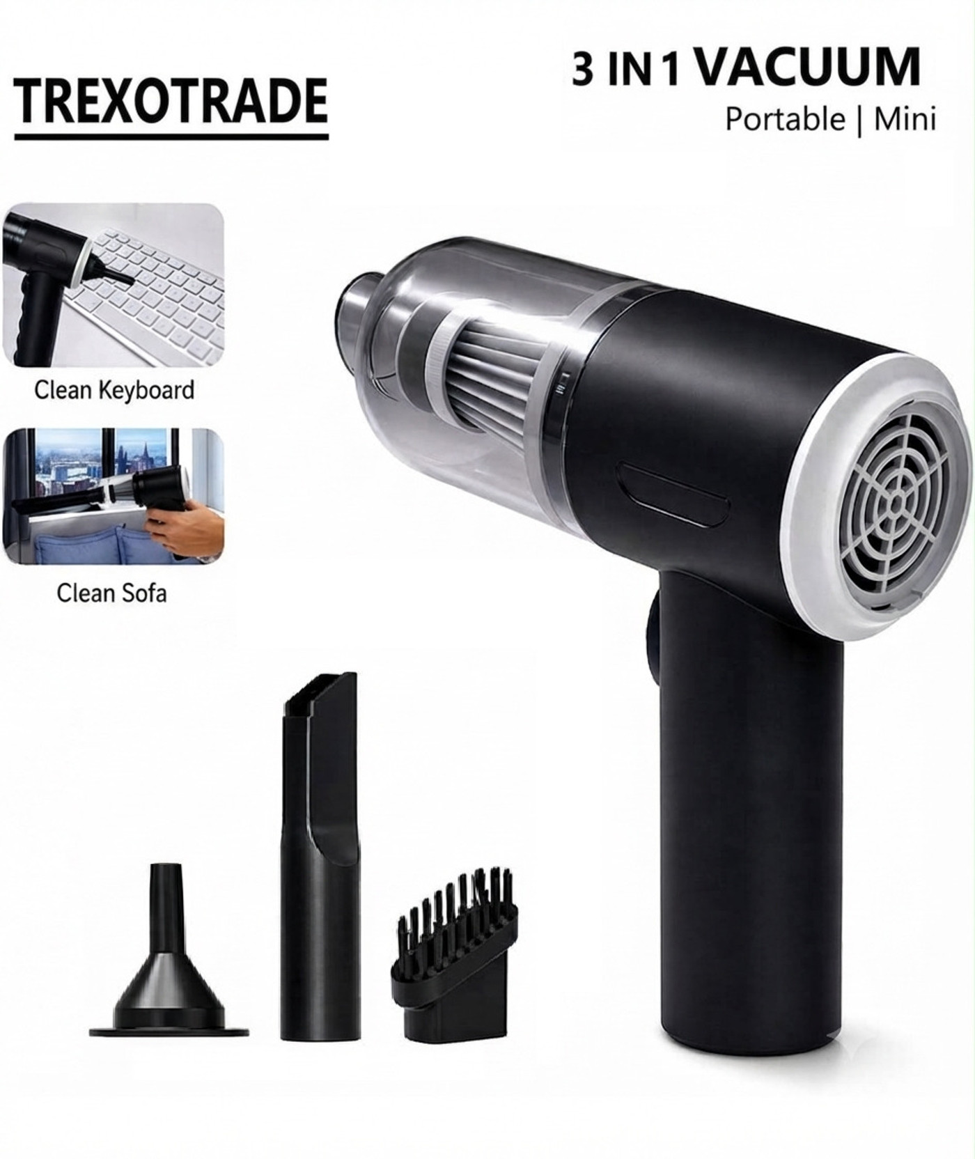 TREXOTRADE Precision nozzle cleaner for tight crevices and stitched leather Cordless Vacuum Cleaner (W...