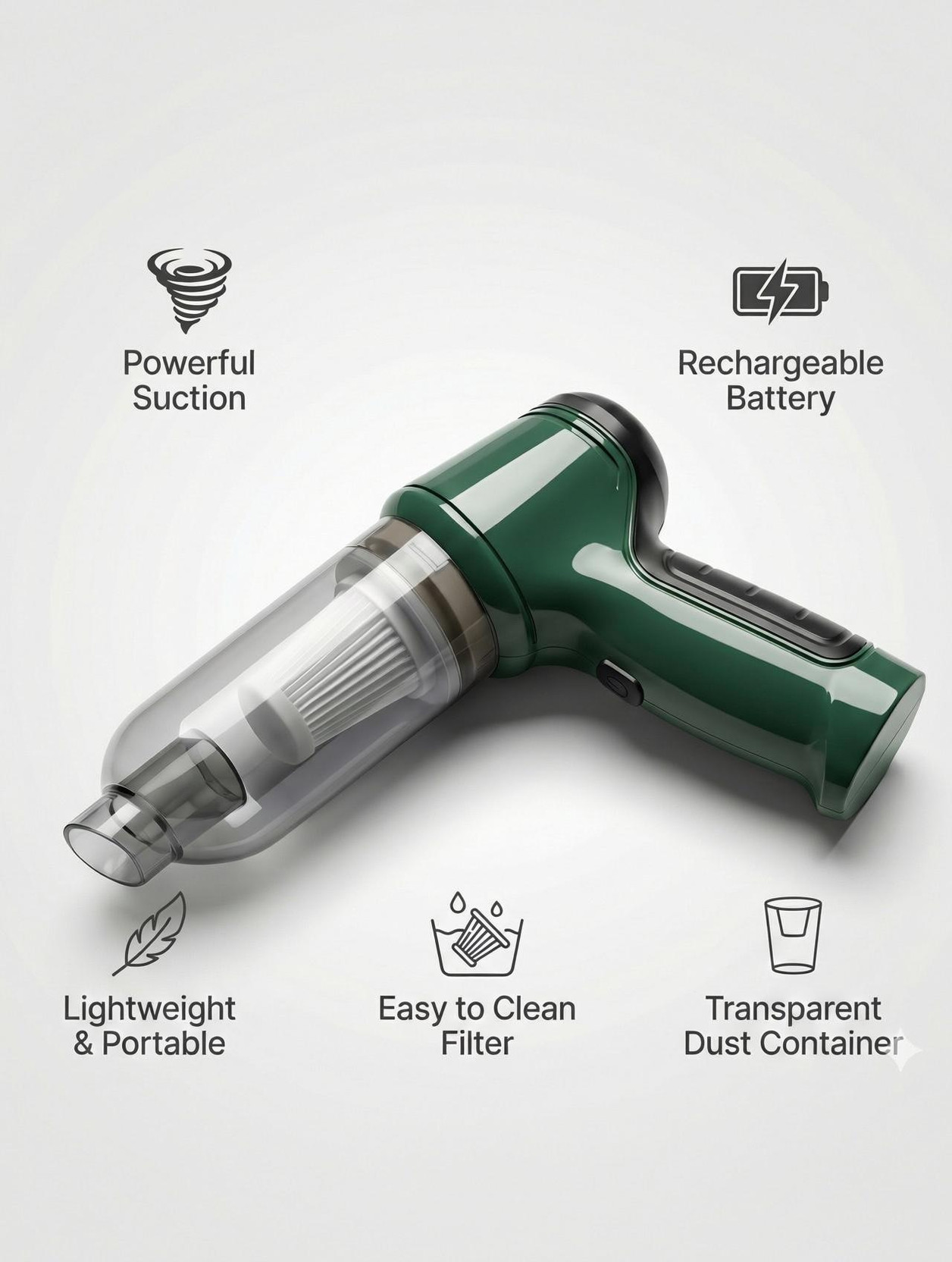 AURATHREE HeavyDuty Cordless Vacuum Cleaner with Reusable Dust Bag, Anti-Bacterial Cleaning