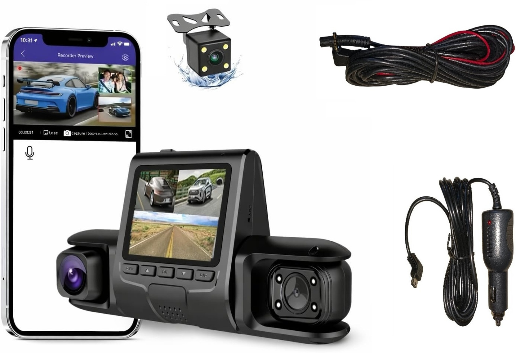 SHAILRON 4 Channel 1080P Car Dash Cam, Front, Rear, Left & Right Recording , Dashboard, In-car, Reverse Assist Camera System