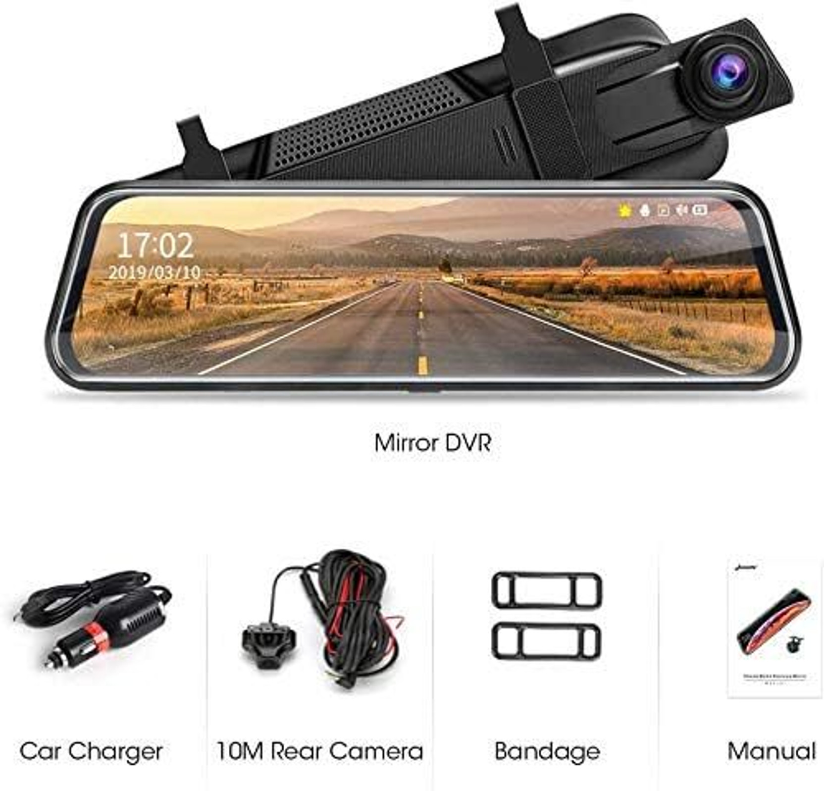 Autovynk 10" Rear View Mirror Dash Cam DVR Night Vision GSensor 1080p Front and 720p Rear In-car Camera System