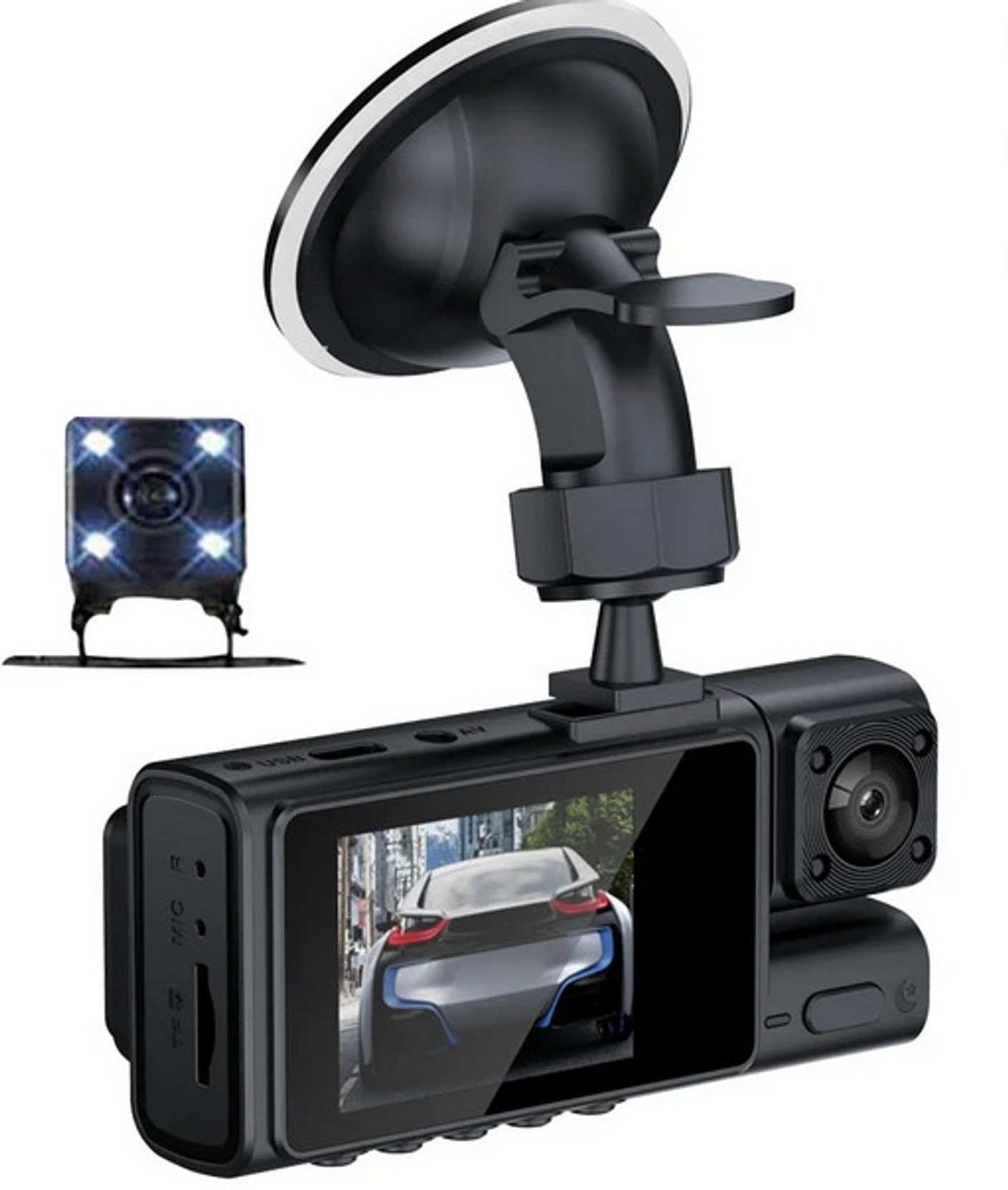 GUPTAVISION 3 Camera Car Dash Cam Full HD 1080P Car DVR with Night Vision, Parking Monitor In-car Camera System