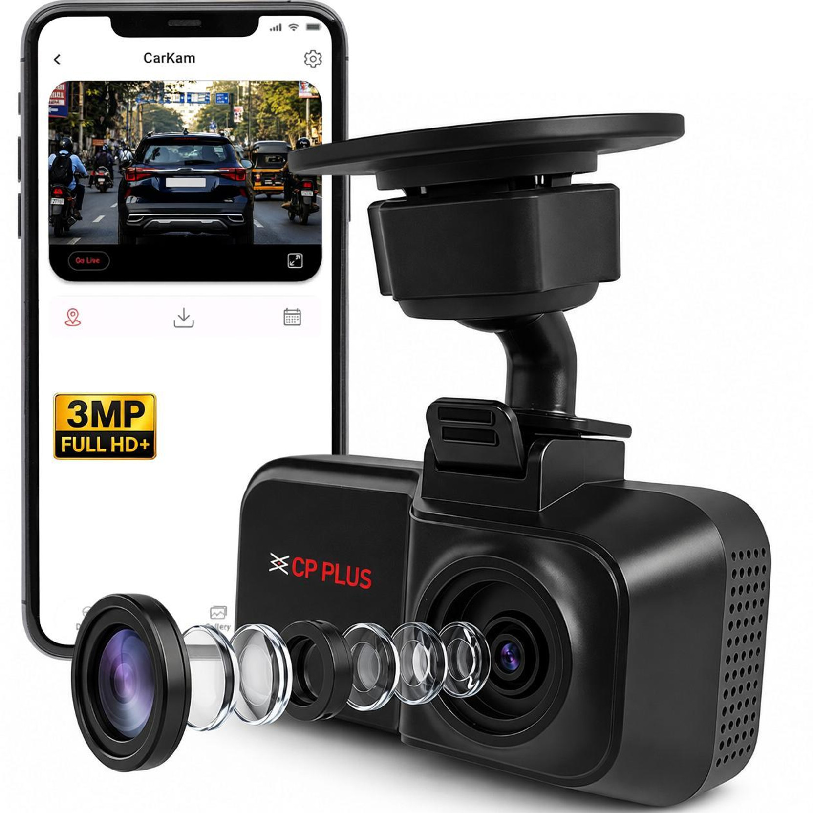 CP PLUS 3MP Car Dashcam Full HD+ G-Sensor Wide Angle View Night V...more